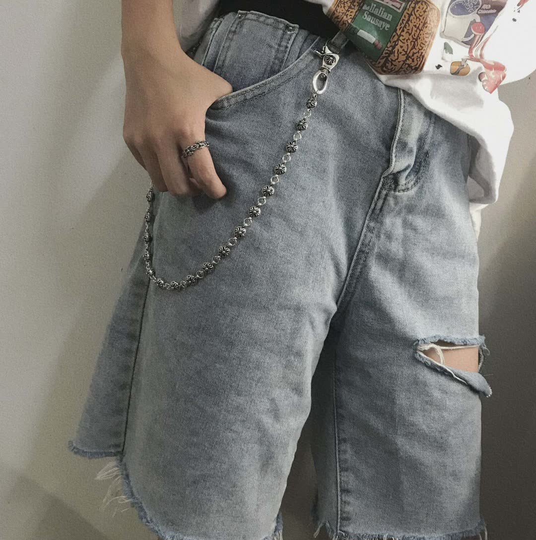 Chrome Hearts Silver Keychain with Beads and Lobster Clasp